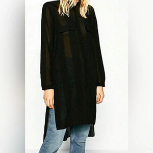 ZARA Basic, Black lace long shirt, size medium